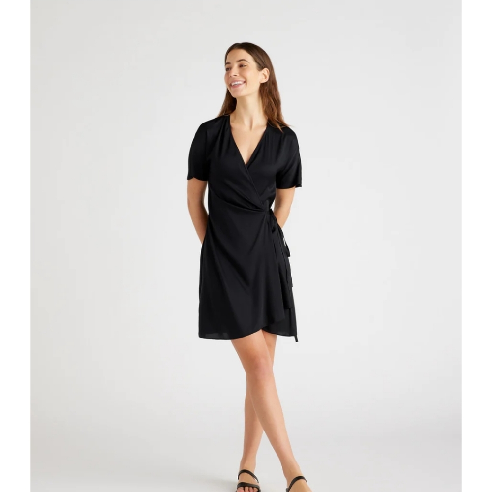 Quince Washable Silk Wrap Tie Dress In Black